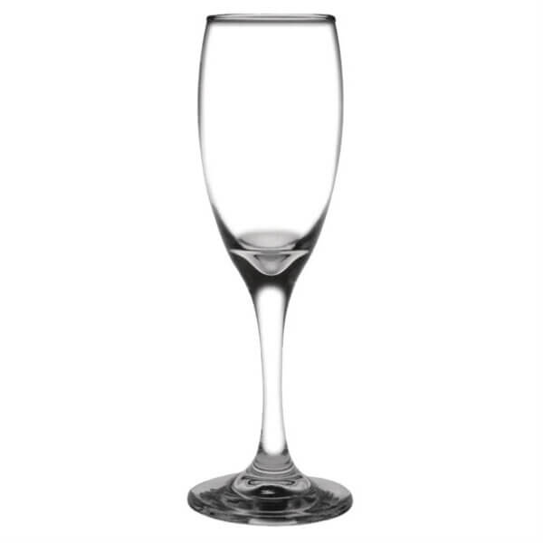 Clear prosecco/ champagne glass / flute sitting on white background