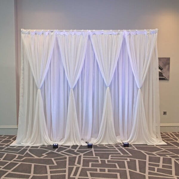 3m White Drape Backdrop - Style 1 - Uplights - Image 3