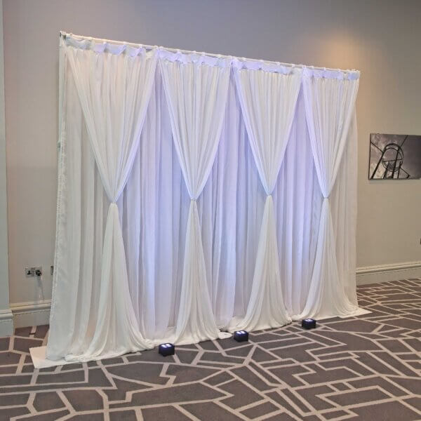 3m White Drape Backdrop - Style 1 - Uplights - Image 4