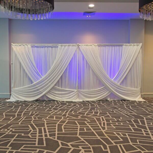 6m White Drape Backdrop - Style 3 - Uplights
