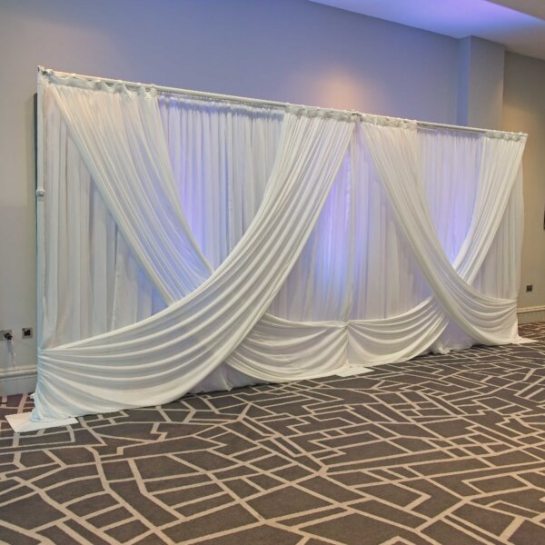 6m White Drape Backdrop - Style 3 - Uplights - Image 4