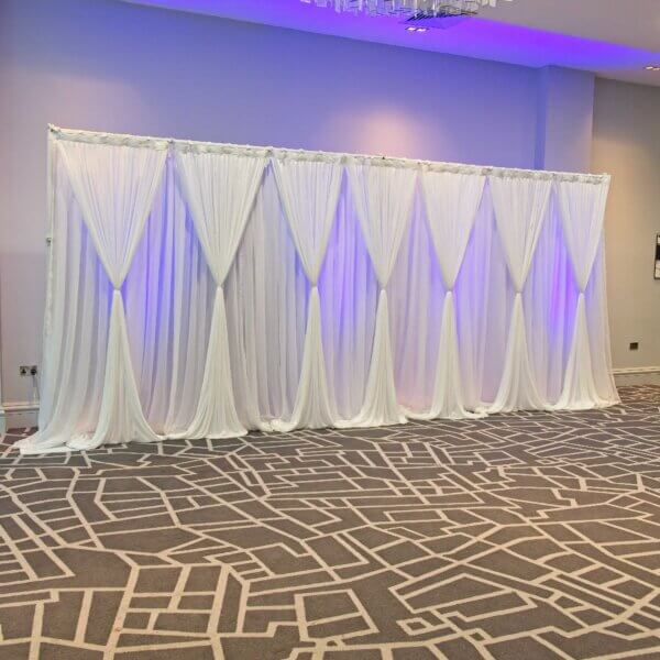 6m White Drape Backdrop - Style 1 - Uplights - Image 2