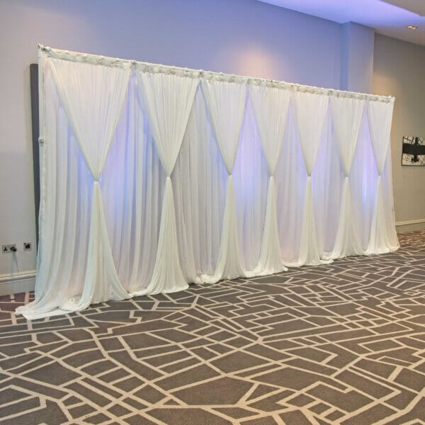 6m White Drape Backdrop - Style 1 - Uplights - Image 4