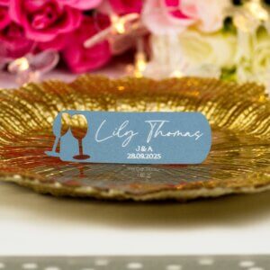 Personalised Wedding Champagne Glasses Place Cards