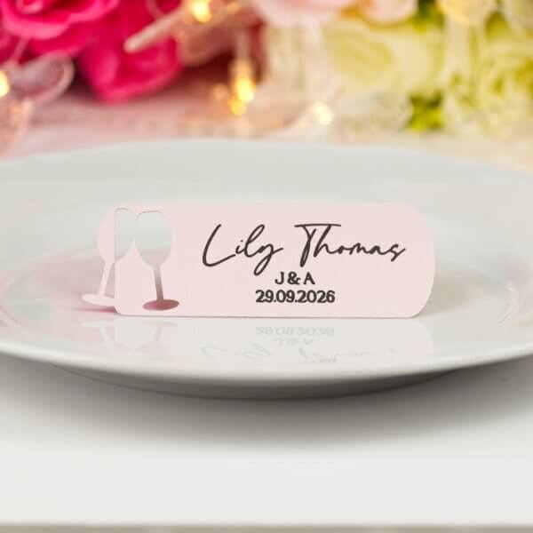 Personalised Wedding Champagne Glasses Place Cards - Image 5