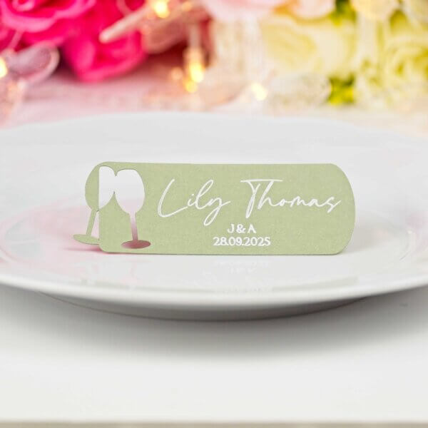 Personalised Wedding Champagne Glasses Place Cards - Image 4