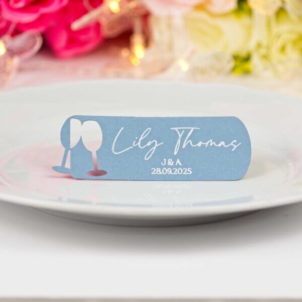 Personalised Wedding Champagne Glasses Place Cards - Image 3